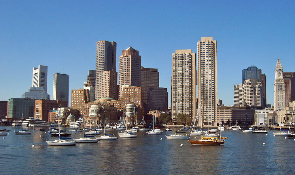 Boston skyline with boats