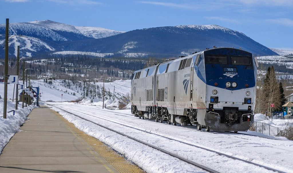 Amtrak engine in Winter Park, CO