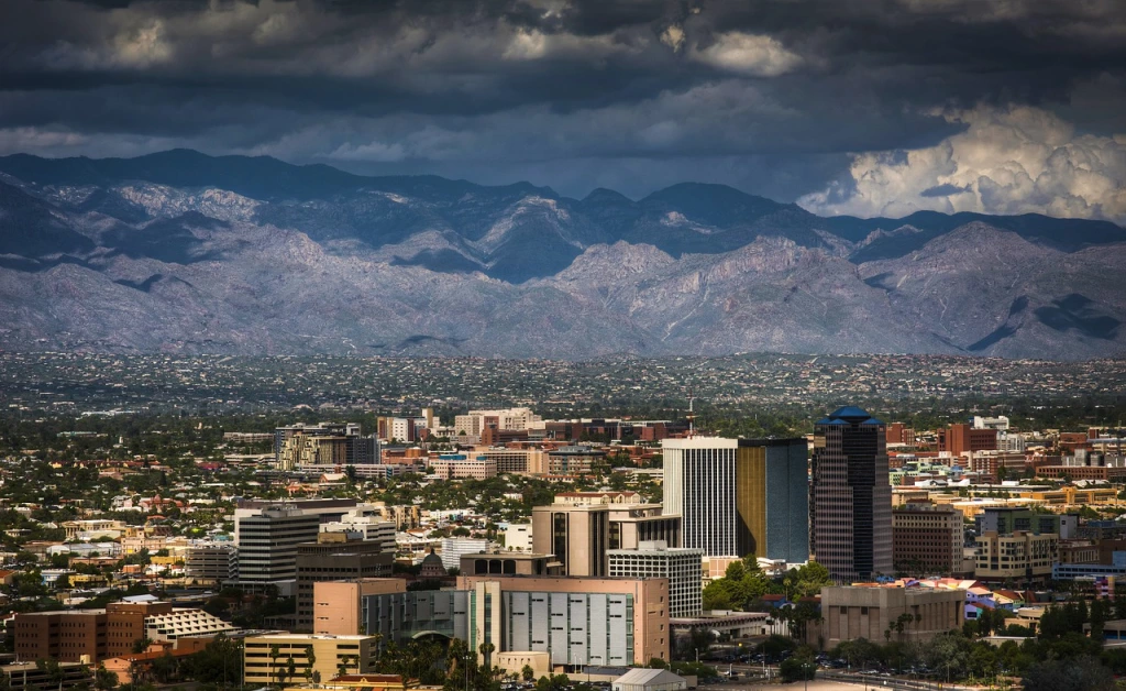 Tucson Arizona skyline with mountains