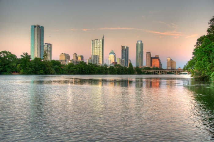 Austin and Lady Bird Lake at dusk