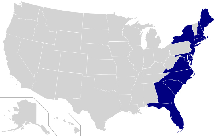 USA East Coast map