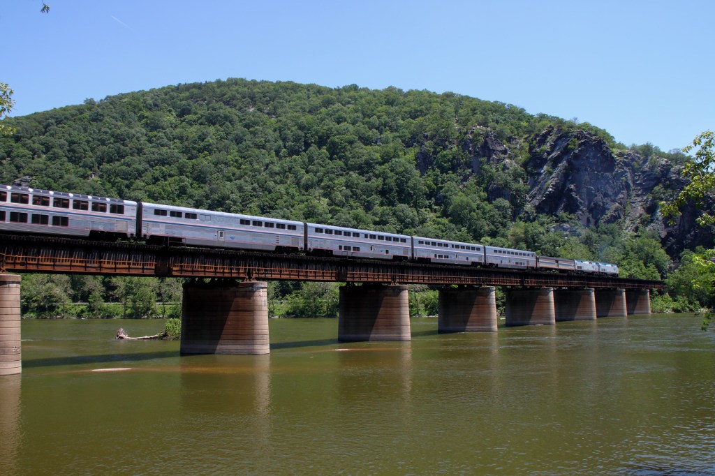 Capitol Limited train crossing the Potomac River in Harpers Ferry