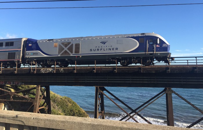 Pacific Surfliner next to the ocean