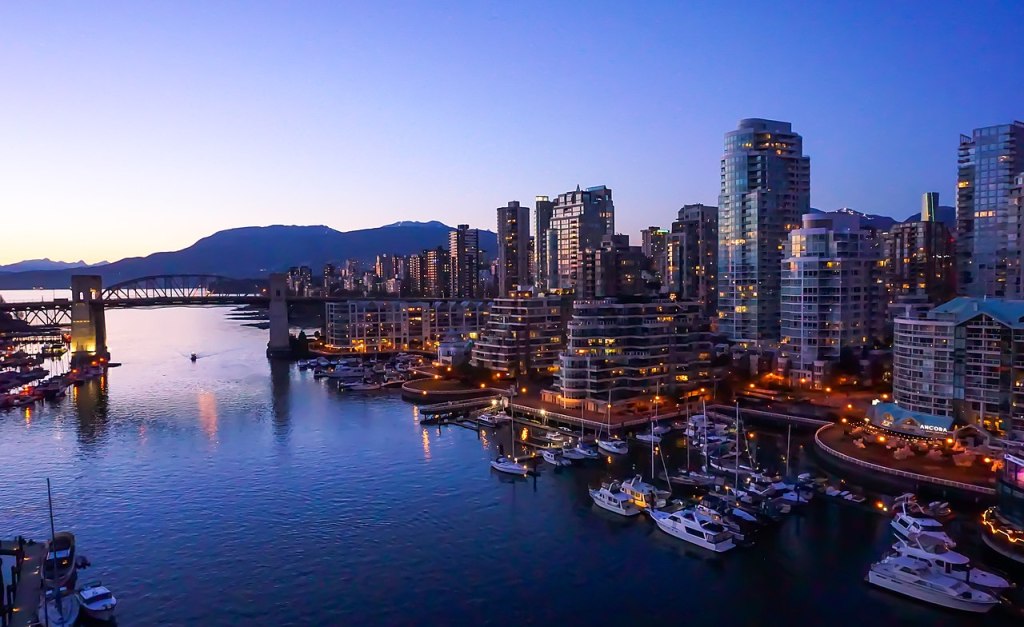 Vancouver Canada skyline and boats